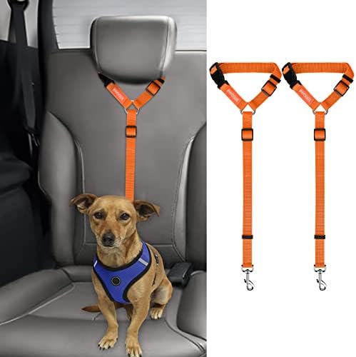 BWOGUE 2 Pack Dog Seat Belt for Car, Headrest Restraint Strap by BWOGUEPetHome