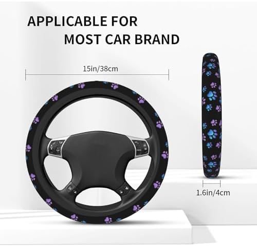 Purple Dog Paw Print Steering Wheel Cover + Dogs Prints 2 Pc Car Coasters - Image 3