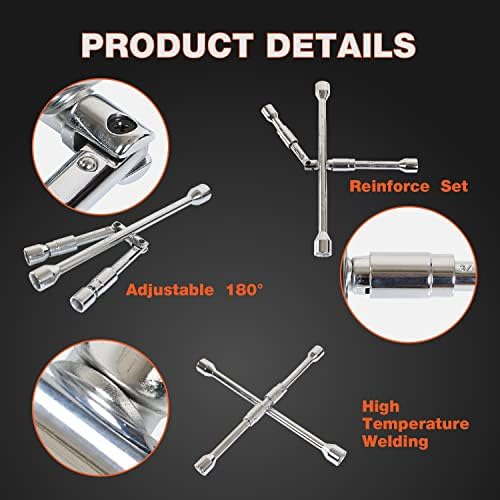 Jack Boss 14 Inch Universal Folding Cross Lug Wrench 4 Way Tire Iron - Image 4