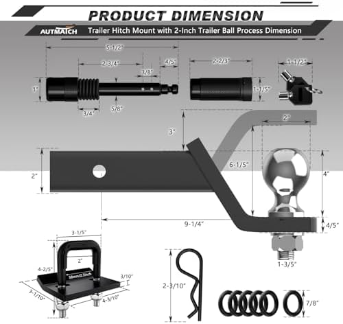 AUTMATCH Trailer Hitch Ball Mount - Image 3