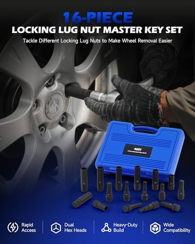 OMT 16pc Locking Lug Nut Master Key Set, SAE & Metric Wheel Lock Removal - Image 2