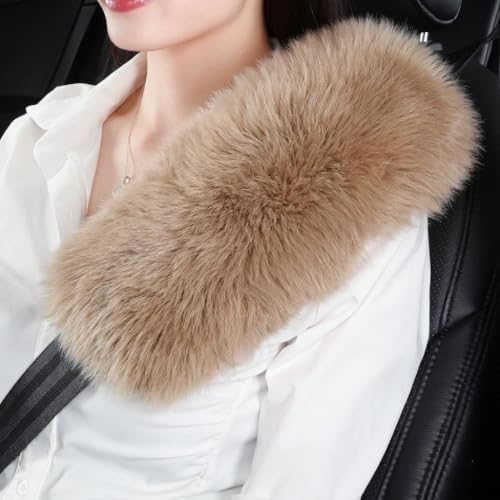 2 Pack Sheepskin Car Seat Belt Cover Pads | Long Wool Seatbelt Cushions - Image 2