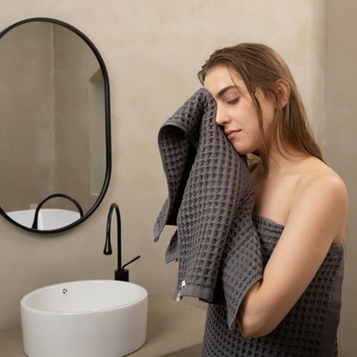 Luxury Organic Japanese Cotton Waffle Bath Towel | Thick, Quick Dry Bathroom - Image 2