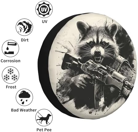 Funny Raccoon Spare Tire Cover Raccoon Holding A Gun Wheel Protector - Image 5