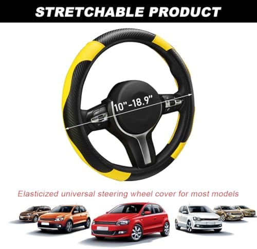 DXNQ Car Steering Wheel Cover, 15 Inch Carbon Fiber Leather Stitching Color - Image 2