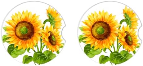 Sunflower Car Coasters for Drinks Absorbent, 2 Pack Cup Holders, 2.56" Ceramic - Image 4