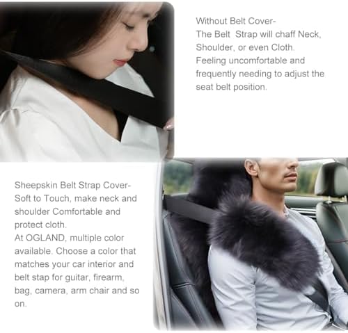 2 Pack Sheepskin Car Seat Belt Cover Pads | Long Wool Seatbelt Cushions - Image 5
