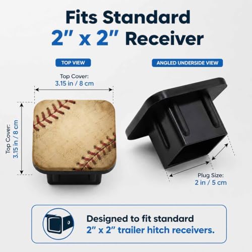 Trailer Hitch Covers Grunge Baseball, Heavy Duty 2 Inch Hitch Cover - Image 2