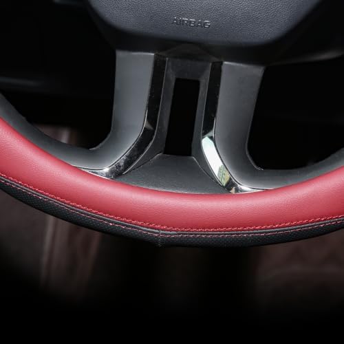 Valleycomfy Microfiber Leather Steering Wheel Cover 14.5"-15" Wine red - Image 5