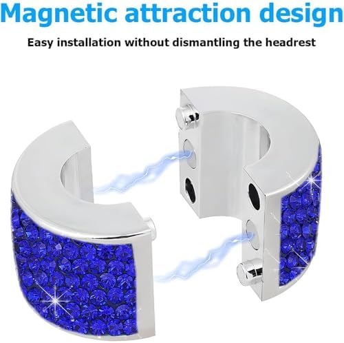 4PCS Crystal Rhinestone Bling Car Headrest Collars, Automotive Magnetic - Image 6