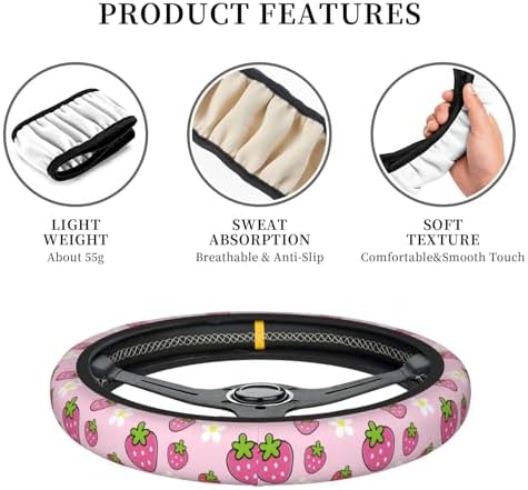 Cute Strawberry Steering Wheel Cover Anti-Slip and Practical 14.5-15 Inch - Image 5