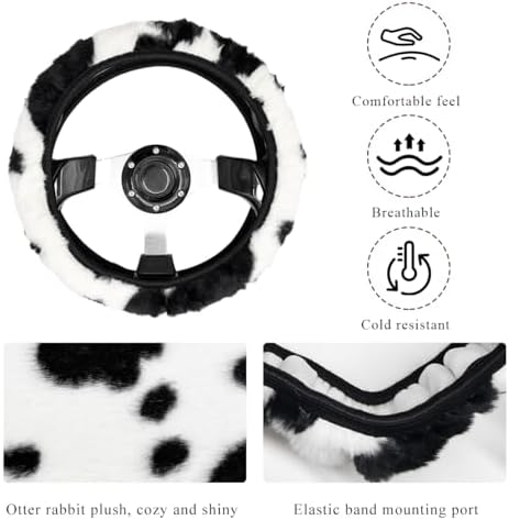 Cow Print Car Steering Wheel Cover, Cute Cow Print Anti-Slip Plush Wheel - Image 3