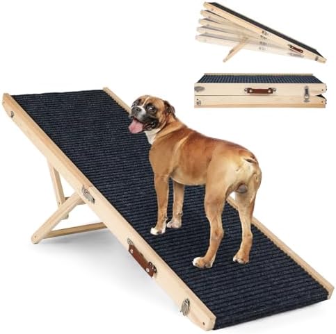 Folding Dog Ramp Safety for Bed, Wooden 5 Adjustable Height Pet Ramps, Potable by OUTDOORDIAMOND