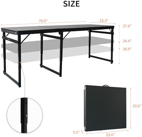 Folding Camping Table 6Ft X 2Ft, Aluminum Portable Adjustable Fold Table - Image 3