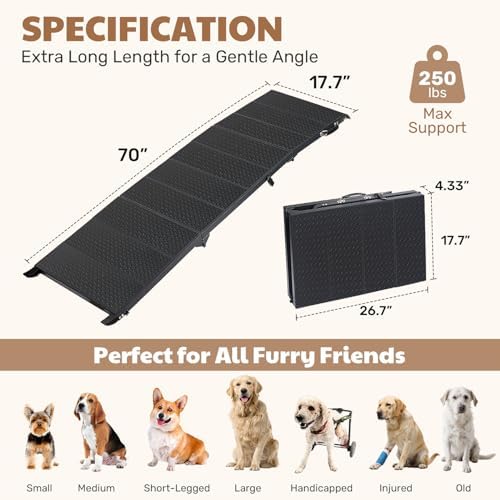 71" Extra Long Dog Ramp for Large Dogs, Heavy Duty Metal Frame Pet Ramp for - Image 2