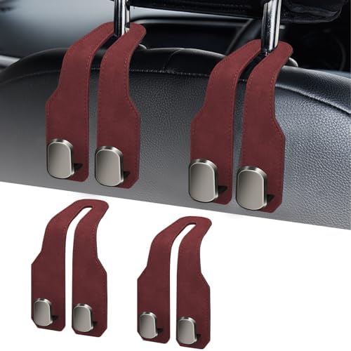 Car Purse Hook, Car Seat Headrest Hooks, Hot Pink Leather 2 Pack by RAOZBE