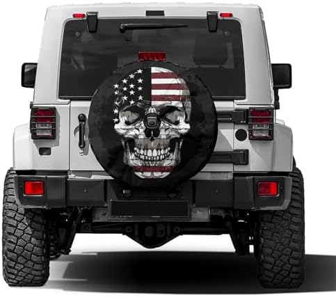 Skull American Flag Spare Tire Cover by Foruidea