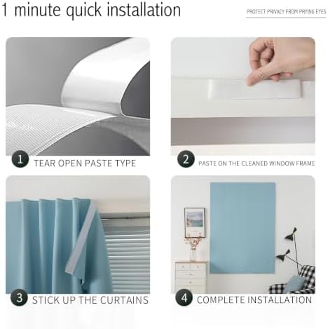 Self Adhesive Curtains, Use for Bedroom, Lake Blue, 2 Panels - Image 3