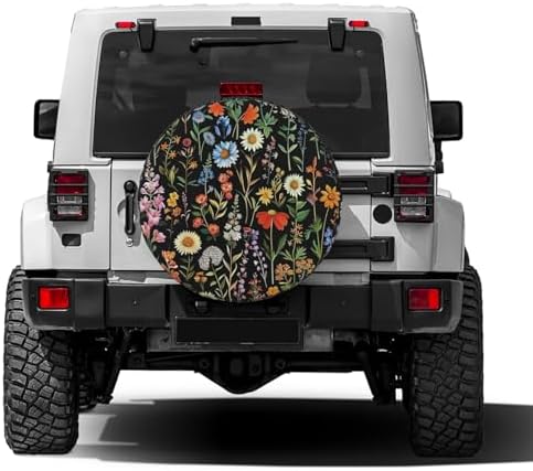 Black Boho Floral Spare Tire Cover Dust-Proof Wheel Tire Cover Fit Trailer - Image 2