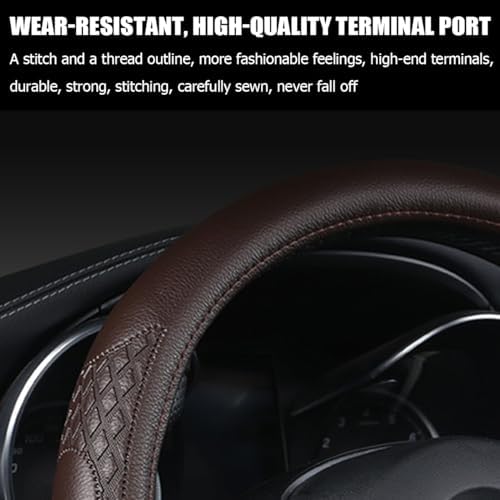AUCELI 14.5-15 Inch Steering Wheel Cover Non-Slip Leather Coffee - Image 2