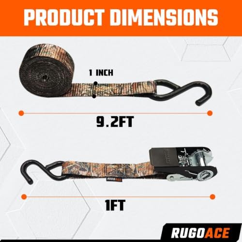 8PK Ratchet Tie Down Straps 1" x 10ft, 300lbs Load Capacity, Camo RUGOACE - Image 2