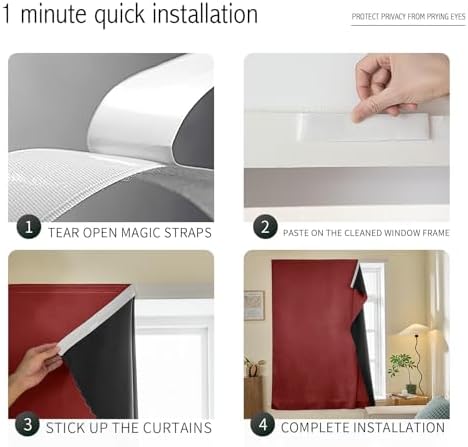 JILRON Adhesive Curtain 100% Blackout No-Drill Easy Install - Image 2