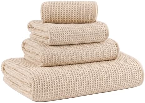 MICROFI Waffle Weave Bath Towel Set, Microfiber, 4 Pieces, Quick Dry, by Unknown