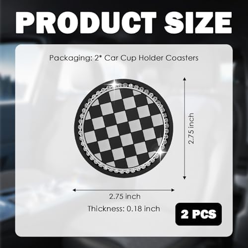 2026 New Checkered Car Cup Coasters, 2.75-Inch Bling Cup Holder Coasters - Image 2