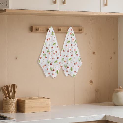 Blue Leaves 2 Pcs Artistic Strawberry Kitchen Towels Tea Towel - Image 3