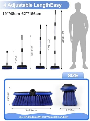 Car Wash Brush with Long Handle 62"/156cm Telescoping Mop Pole 10" /25.4cm - Image 2
