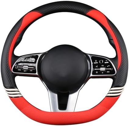 15 inch Cute Leather D Shape Steering Wheel Cover Black Red - Image 3