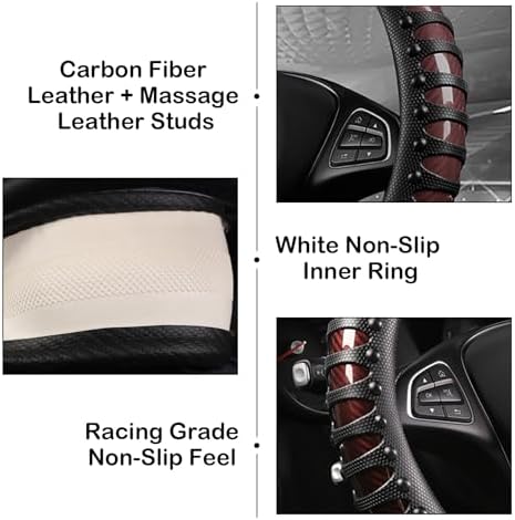 3D Massage Car Steering Wheel Cover, 14.5-15 Inch Universal Brown Carbon Fibre - Image 4