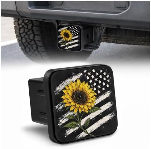 Sunflower American Flag Black 2" Hitch Cover, Rubber Towing Hitch Covers Hitch by Unknown