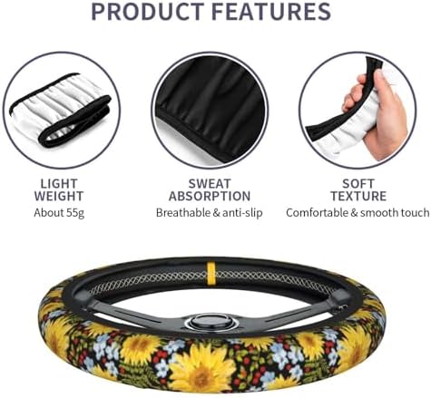 Steering Wheel Cover Sunflower Car Accessories + 2 Pieces Coasters - Image 4