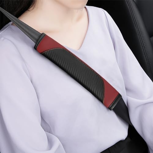 Osilly 2PCS Carbon Fiber Leather Seat Belt Shoulder Pads, Wine Red - Image 5