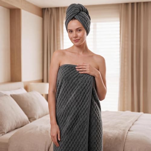 REDKISS 4 Pack Charcoal Gray Microfiber Bath Towels Large 30"x60" - Image 5