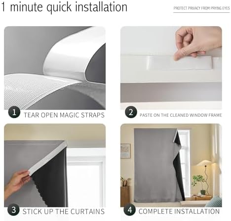 JILRON Adhesive Curtain 100% Blackout No-Drill Easy Install - Image 2