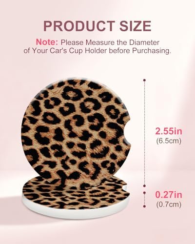 Swooflia Elegant Ceramic Car Coasters Classic Brown Leopard Car Accessories - Image 2