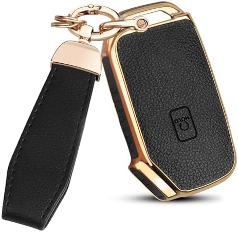 QBUC for KIA Key Fob Cover, Upper Leather + Soft TPU Key Case Shell by QBUC