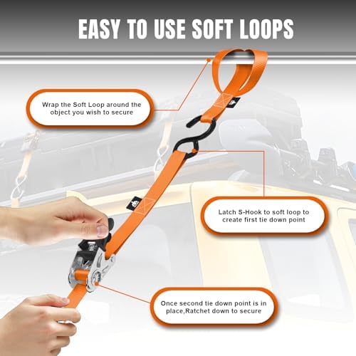 Jack Boss Ratchet Tie Down Straps Set, 1500 lbs Break Strength, Fits - Image 7
