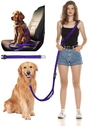 Hands Free Dog Leash with Seatbelt Set, Waist & Crossbody 33-110 lbs by WANFIRE