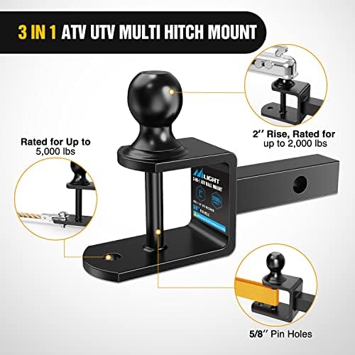 Nilight ATV UTV Trailer Hitch 3-in-1 Fits 1-1/4" Receiver - Image 4