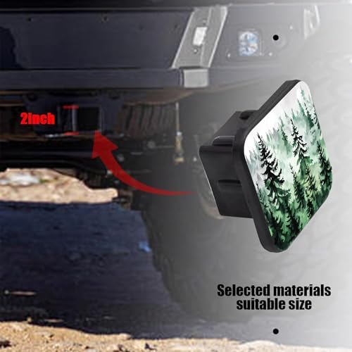 Trailer Hitch Cover Watercolor Green Pine Forest Square 2 Inch Receiver Tube - Image 3