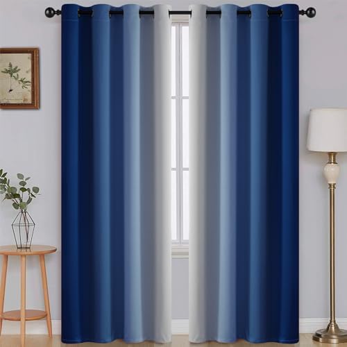 SimpleHome Ombre Royal Blue to Grey White Curtains by SimpleHome