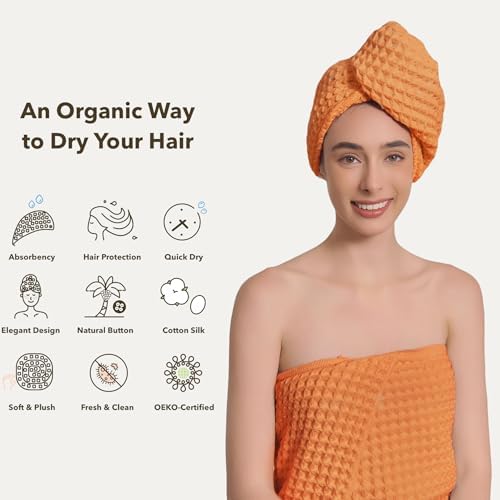 Luxury Organic Japanese Cotton Hair Drying Waffle Towel Wrap - Image 2
