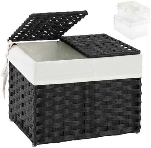 SETVSON Storage Basket with Lid, 2-Lid PE Rattan Storage Bin by SETVSON