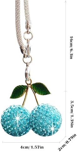 Bling Cherry Car Hanging Ornament, Cute Crystal Rear View Mirror Pendant - Image 6