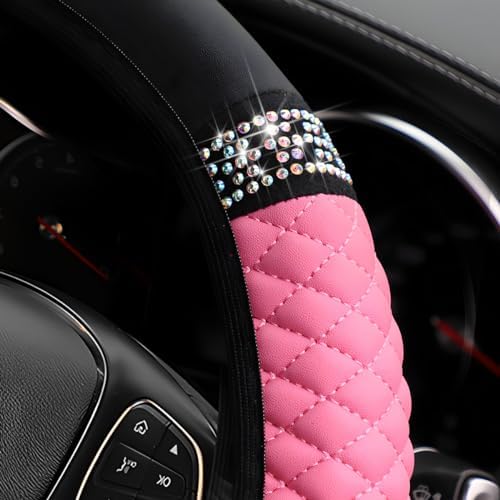 Osilly 15 Inch Rhinestone Leather Steering Wheel Cover - Image 3