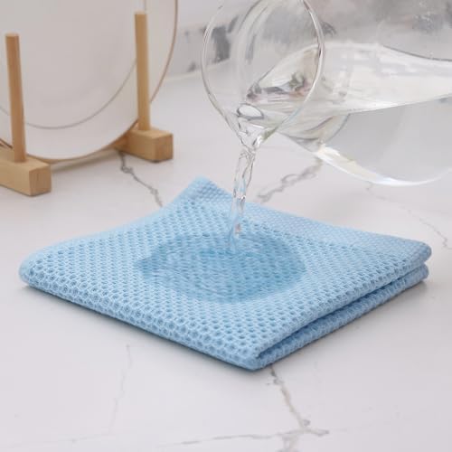 Kitinjoy 100% Cotton Waffle 12-Pack Kitchen Towels, Sky Blue - Image 2