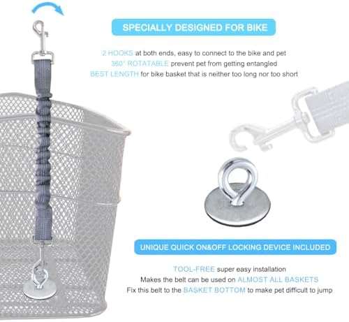 Dog Seat Belt for Bike Basket, Shock Absorbing Lead Bicycle Safety Leash - Image 3